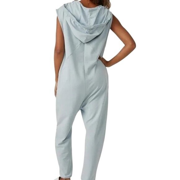 Free People Movement Nothing But Sweats Pastel Blue Hoodie Jumpsuit - Picture 3 of 11